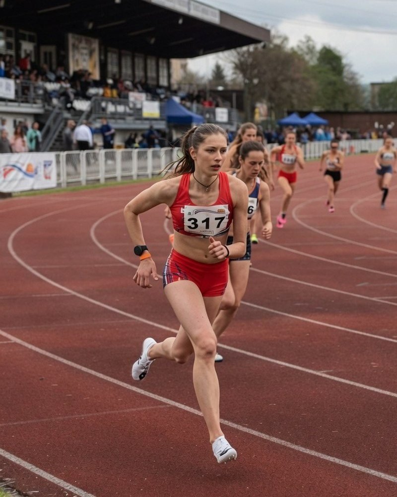 Alexandra Bartková na atletických pretekoch v&nbsp;červenom drese